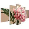 islandburner Prime Quadro su tela bianco e petali di peonia rosa, delicato e luminoso, su sfondo beige, camera da letto, negozio di fiori