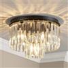 Shrine LIGHTING Lampadario a Cristalli, Plafoniera Moderna a Incasso, Diametro 30cm x Altezza 21cm, 3 Punti Luce E14, Finitura Nera
