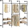 SoBuy Appendiabiti parete con 4 aste e 4 ripiani MDF, 120 kg, 265x48x220 cm | Sistema porta abiti salvaspazio industriale nero, armadio grande capacità per camera da letto, KLS19-SCH