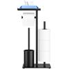 Wotrilw 1 Pezzo Porta Carta Igienica, Piantana Portarotolo da Terra in Acciaio Inox con Scopino WC, Scatola Salviette Umidificate, Ripiano in Vetro, senza Forare per Bagno, Toilette, Casa