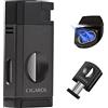 CIGAROL Accendini, Accendino con Tagliasigari a V, 2 Fiamma Accendino Antivento per Sigari con Scatola Regalo - Senza Gas Butano, Perfetto Regalo per Uomo (Nero)