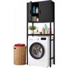 Relaxdays Mobile per lavatrice, nero | 3 vani, sopra WC e asciugatrice, legno, MDF e acciaio, HLP 170x64x27 cm