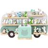 Relaxdays Scaffale magnetico Toniebox e 25 Tonies, Bus, HxBxT 32x62x13 cm, portafigurine salvia