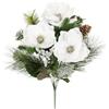 Flair Flower Mazzo di rose di Natale artificiali, colore bianco con verde abete e pigne | Composizione invernale festiva con fiori, bacche e rami gelati, ideale per vaso, tavolo dell'Avvento o ricevimento