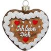 Holly & Jolly - Palla di Natale "Cuore di panpepato", circa 6 cm | Pallina di Natale in vetro, dipinta a mano, decorazione per l'albero di Natale in marrone e bianco, con glitter