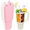 TOEECY Stanley Cup Accessori Fodera Silicone Separatore 2 in 1 Divisore Riutilizzabile Bevande 40 oz Cannuccia Inseribile per Feste Tempo Libero (Bianco + rosa)