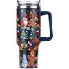 Durdiiy Bicchiere da 1.134 g con manico e coperchio con cannuccia, tazza da caffè natalizia in acciaio inox, riutilizzabile, a doppia parete, isolamento sottovuoto, per caffè caldo e freddo (D)