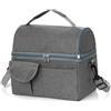 Lkw Ogechi Borsa Da Pranzo Isolata Per Pranzo Isolata a Doppio Strato 8.4 Litri, Borsa Termica Porta Pranzo con Portabevande e 2 Scomparti Cerniera, Borse da Termica con Tracolla Regolabile, Grigio