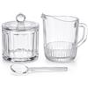 MIJOMA Set latte e zucchero in vetro, 4 pezzi, con coperchio e cucchiaio | trasparente, design a coste, entrambi i contenitori misurano circa diametro 9 x altezza 8 cm, per colazione, caffè e ospiti