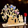 XIESUNUN Regalo di nozze in legno con diamanti, 60 anni, decorazione per denaro, 600° anniversario con albero a cuore e catena luminosa a LED, idea regalo per il 60° anniversario di matrimonio per donne