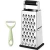 HingtTraum Set grattugia 2 pezzi, grattugia a 4 lati con pelapatate | Grattugia inox a 4 lati con pelapatate a Y, base antiscivolo e impugnatura per formaggio, verdure e patate.