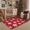 PureCozy Tappeto natalizio per soggiorno natalizio, 120 x 170 cm, grande, lavabile, con fiocchi di neve rossi, antiscivolo, morbido, per camera da letto, sala da pranzo, ufficio, decorazioni natalizie