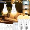 Görvitor Görvitor Lampadina E27 Touch ricaricabile con telecomando, 2 pezzi, batteria ricaricabile da 2600 mAh, dimmerabile, con 3 temperature di colore e gancio, lampadina con timer a batteria, per campeggio