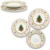 ARCA, Set di 18 Piatti in Porcellana, Servizio per 6 Persone, con Decorazione Albero di Natale con Bordo Oro, Resistenti e Duraturi, Ideali per la Tavola, Idea Regalo Natale, in Diverse Misure