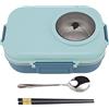Goshyda Lunch Box, 1100 Ml Doppio Strato 3 Griglia, Lunch Box Termico in Acciaio Inossidabile 304 con Bacchette Cucchiaio Zuppa Ciotola, Contenitore per Alimenti per Bambini Studenti