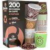 Eurocali 200 Bicchierini in Carta per Caffè 65ml Usa e Getta 4 Fantasie Colorate - Bicchieri Monouso Biodegradabili Ecologici Piccoli - Calore Fino a 95°C per Ristoranti Ufficio Asporto Bar - Fantasia Mix A