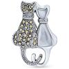 Bling Jewelry Nero E Bianco Marcasite Due Carino Seduto Gatto Gattino Kitty Spilla Pin Per Donne .925 Argento Madre Di Perla Nero Onice