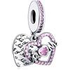 LaMenars Love Heart Mom Dangle Charm for Pandora Bracelet 925 Sterling Silver Love Bead Charms with Cubic Birthday Anniversary Jewelry Gifts for Women Girls Wife