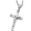 COOLSTEELANDBEYOND Collana da Uomo con Crocifisso in Acciaio Inox, Gioiello con Pendente Croce | Figura di Gesù in Rilievo con Bordi Lucidi, Design Classico Ispirato alla Fede e Catena a Maglie Abbinata per Uso Quotidiano