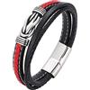 Ayoiow Bracciale Argento E Pelle Argento, cm Bracciale A 3 Strati Rosso E Nero Uomo Bracciale