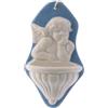 Holyart Acquasantiere: Acquasantiera angioletto bianco sfondo azzurro ceramica Deruta 10x5x5 cm