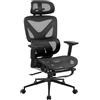 CLP Sedia da ufficio Reston | Sedia da scrivania ergonomica con poggiapiedi, poggiatesta 3D, funzione girevole, schienale regolabile | Traspirante | Colore nero/nero