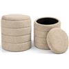 BAKAJI Set 2 Pouf Contenitori Teddy con Rivestimento Bounclè, Poggiapiedi Tondo con Seduta Imbottita ad Alta Densità Ergonomica, Coperchio Removibile e Vano Portaoggetti Capiente (Beige)