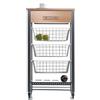 DON HIERRO Carrello da cucina Diana con 3 cestelli estraibili, cassetto e portabottiglie - mobile ausiliario con ruote colore inox e faggio