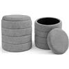 BAKAJI Set 2 Pouf Contenitori Teddy con Rivestimento Bounclè, Poggiapiedi Tondo con Seduta Imbottita ad Alta Densità Ergonomica, Coperchio Removibile e Vano Portaoggetti Capiente (Grigio)