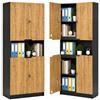 Amveya Armadietto in Legno a 4 Ante con 2 Serrature, Armadio Ufficio Multiuso Alto 200 cm con Ripiani Regolabili, Armadio Salvaspazio per Ufficio, Soggiorno e Garage, Nero/Rovere, 82 x 37 x 200 cm