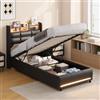 KOOPMAD Letto imbottito 90 x 200 cm, con LED e USB, nero, letto singolo con contenitore, letto a molle con vano portaoggetti, testiera, letto per ragazzi, struttura letto con rete a doghe, senza