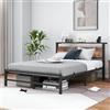 VERFARM Telaio letto in metallo con testiera di stoccaggio in legno, telaio letto con rete a doghe, per camera da letto, camera degli ospiti, facile da montare, senza rumori, 120 x 200 cm