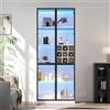 Merax Vetrina 80 x 35 x 200 cm con illuminazione a LED, vetrina in vetro con ante in vetro con telaio in alluminio, vetrina con scaffale per vino, libreria, armadio soggiorno