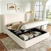 Lekvvied Letto imbottito 140x200cm,letto matrimoniale contenitore idraulico con testiera imbottita e rete a doghe,tessuto bouclé,struttura letto robusta,letti per adulti,senza materasso,Beige