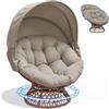 COMHOMA Poltrona da papasan, comoda poltrona girevole con cuscino rotondo, comoda poltrona in rattan, girevole, in vimini, per soggiorno, angolo lettura, lounge - marrone