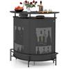 RELAX4LIFE Tavolo Bar Semicircolare con 4 Ripiani e 3 Supporti per Calici, Piano Curvo in Metallo Perforato con Poggiapiedi Integrato, per Cucina, Soggiorno o Angolo Bar (Nero, 110,5 x 48 x 112,5 cm)