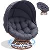 COMHOMA Poltrona da papasan, comoda poltrona girevole con cuscino rotondo, comoda poltrona in rattan, girevole, in vimini, per soggiorno, angolo lettura, lounge - grigio