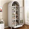 SACOOL Armadio alto ad arco moderno con più ripiani, cassetto, vetrina e scaffale, ripiani regolabili in altezza per soggiorno, studio, sala da pranzo, bianco