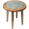 XdeliX Tavolino con fiore della vita blu in legno di mango, rotondo, diametro 30 cm x altezza 31 cm, 1665 g, sgabello in legno con 4 gambe, tavolo decorativo, altare per pietre preziose, meditazione