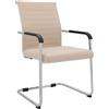 CLP Sedia cantilever con braccioli Hakon, sedia da pranzo moderna imbottita effetto pelle, struttura in metallo cromato | Colore crema