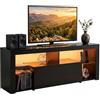 Amveya Mobile TV Nero 140 cm con LED Mobile Basso Soggiorno Moderno | Mobiletto porta televisore con vani aperti ripiano in vetro temperato spazio per console decoder e accessori