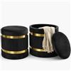 BAKAJI Set 2 Pouf Contenitori, Poggiapiedi Forma Rotonda Capiente, Design Moderno con Fascia in Metallo, Sgabello Tondo Coperchio Rimovibile e Seduta Imbottita, Arredamento Interno (Nero)