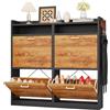 Ztexkee Scarpiera Salvaspazio Slim Scaffali portascarpe con 2 scomparti portaoggetti e 2 ganci Scarpiera a 4 ante Può contenere 12-16 paia di scarpe 105,5x20x100cm Nero e Arancione (EUR≤47)