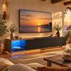 BIYFSDS Mobile TV LED 240 cm, armadio e TV, panca TV, mobile TV da soggiorno con stoccaggio, mobile TV estensibile moderno con 3 cassetti, armadio basso soggiorno interno (nero-4, C)