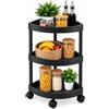 cecaro group Carrello Angoliera con Rotelle 3 Ripiani - Organizer Salvaspazio Angolare in Plastica Resistente H 51 cm - Ruote Girevoli 360° - Scaffale Portaoggetti per Cucina e Bagno - Nero