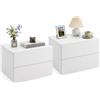 COSTWAY Comodino Sospeso con 2 Cassetti, 42 x 30 x 29 cm, Bianco,2 | Comodino da Parete con Ampio Piano, Cassettiera Salvaspazio e Moderno per Soggiorno, Studio, Ingresso e Camera da Letto