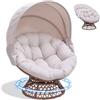 COMHOMA Poltrona da papasan, comoda poltrona girevole con cuscino rotondo, comoda poltrona in rattan, girevole, in vimini, per soggiorno, angolo lettura, lounge - beige