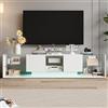 MISNODE Mobile TV da 200 cm, mobile basso lucido con illuminazione a LED, moderno mobile TV con ripiani in vetro, per soggiorno, camera da letto, mobile TV, bianco (bianco-A, 200 x 35 x 45 cm)