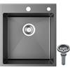 Coubird Lavello da Cucina Nero in Acciaio Inox, Montaggio Sottopiano/Soprapiano, Piccolo Lavello Singolo con Accessori Di Scarico, Adatto per Cucine, Camper, Bar e Locali Utili(30x38cm)
