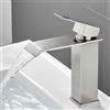 XWIHTR Rubinetto a cascata per bagno, rubinetto per lavabo a una maniglia, risparmio idrico, rubinetto per lavabo, bocca calda e fredda, rubinetto per bagno in acciaio inox (spazzolato)